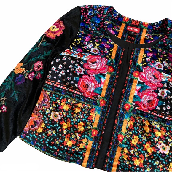 RUBY YAYA Jackets & Blazers - Ruby yaya embroidered velvet flower print jacket multicolored medium